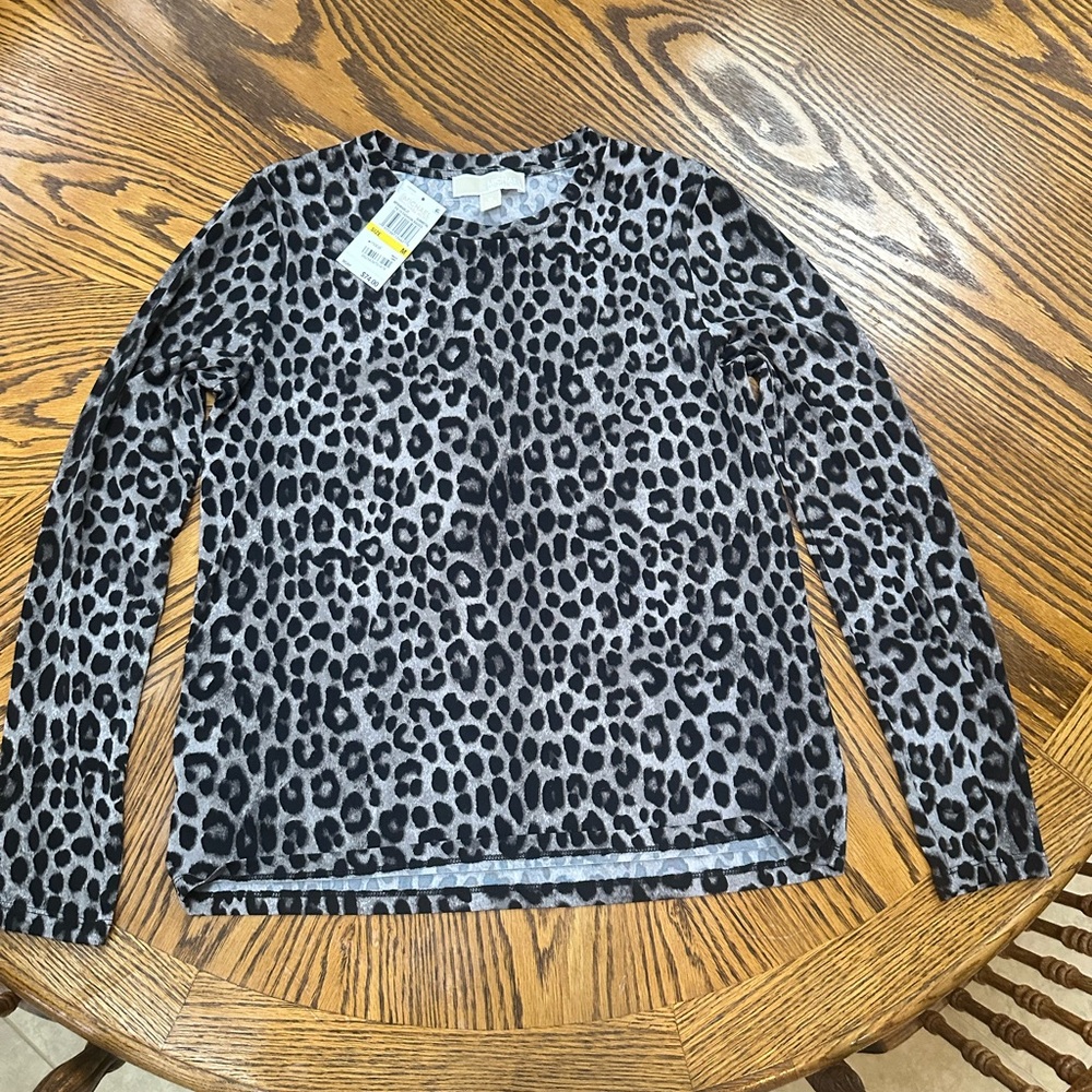 New Micheal Kors Leopard Print Long Sleeve Top